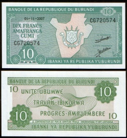 Burundi 2007 - 10 francs, necirculata