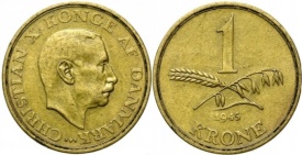 Danemarca 1945 - 1 krone, circulata
