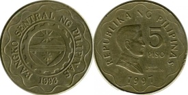Filipine 1997 - 5 piso, circulata