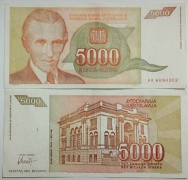 Iugoslavia 1993 - 5000 dinara, circulata