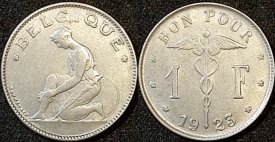 Belgia 1922 - 1 franc, circulata
