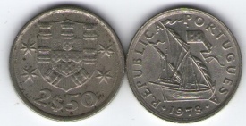 Portugalia 1977 - 2,5 escudos, circulata