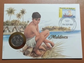 Maldive 1982 - FDC cu moneda 1 rufiyaa, necirculata
