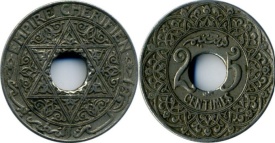 Maroc 1924 - 25 centimes, circulata