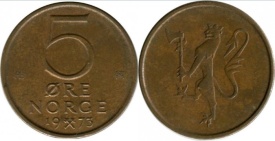Norvegia 1973 - 5 ore, circulata