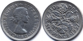 Anglia 1957 - 6 pence, circulata