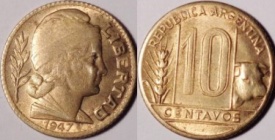 Argentina 1947 - 10 centavos, circulata