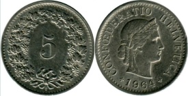 Elvetia 1964 - 5 rappen, circulata