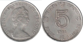 Hong Kong 1981 - 5 dollars, circulata