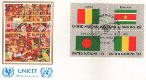 ONU New York 1980 - UNICEF steaguri, serie pe FDC