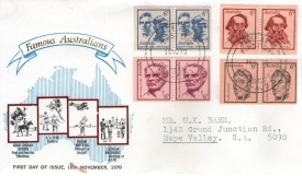 Australia 1970 - personalitati, serie x2 pe FDC circulata