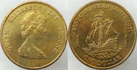 Insulele Caraibe 1981 - 1 dollar, circulata