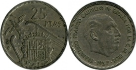 Spania 1957 - 25 pesetas, circulata