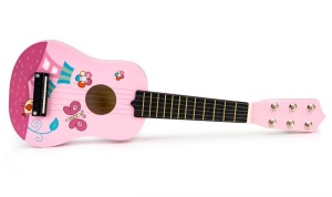 Drvena gitara za decu sa metalnim žicama pink - Img 3