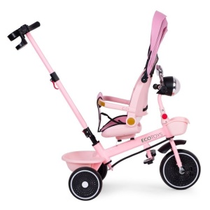 Tricikl za decu sa rotirajućim sedištem, gurajućim rukohvatom i tendom pink,ECOTOYS - Img 3