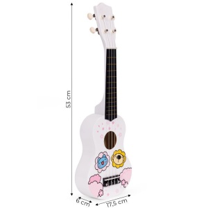 Ukulele drvena gitara za decu sa 4 najlonske žice i trzalicom bela– ECOTOYS - Img 9