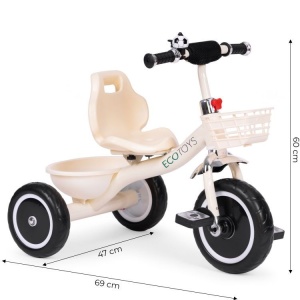 Tricikl sa neklizajućim rukohvatima, zvoncem i korpom, Beige, ECOTOYS - Img 6