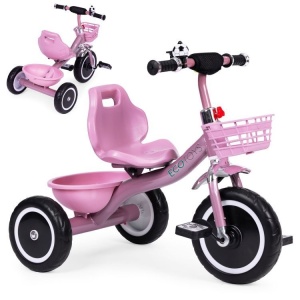 Tricikl sa neklizajućim rukohvatima, zvoncem i korpom, Pink, ECOTOYS - Img 2