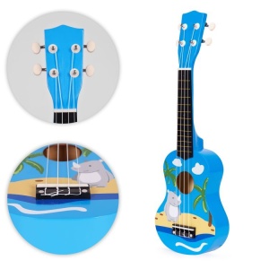 Ukulele drvena gitara za decu sa 4 najlonske žice i trzalicom plava – ECOTOYS - Img 8