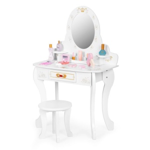 Veliki drveni toaletni sto za decu sa ogledalom i roze dodacima, ECOTOYS - Img 4