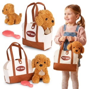 Plišana igračka za decu, štene Brown Poodle, torba + četka za negu