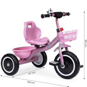 Tricikl sa neklizajućim rukohvatima, zvoncem i korpom, Pink, ECOTOYS - Img 6