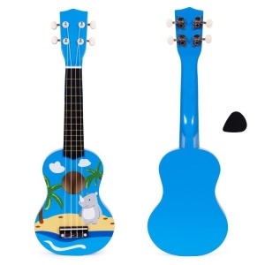 Ukulele drvena gitara za decu sa 4 najlonske žice i trzalicom plava – ECOTOYS - Img 11