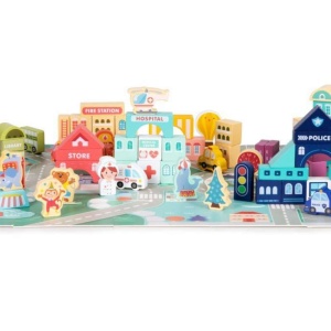 EDUKATIVNE DRVENE KOCKE CITY SET SA PODLOGOM 121KOM - Img 2