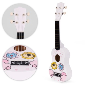 Ukulele drvena gitara za decu sa 4 najlonske žice i trzalicom bela– ECOTOYS - Img 7