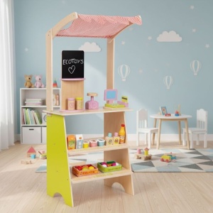 Drvena dečija pijaca sa vagom, POS terminalom i dodacima, 20 delova – EcoToys - Img 4
