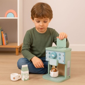 Drveni aparat za kafu za decu – barista set, 8 delova – ECOTOYS - Img 2