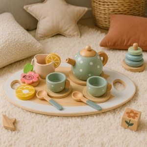 Drveni set za čaj – čajnik, šoljice, 14 delova – ECOTOYS - Img 9