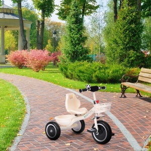 Tricikl sa neklizajućim rukohvatima, zvoncem i korpom, Beige, ECOTOYS - Img 2