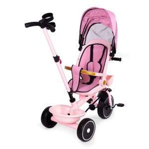 Tricikl za decu sa rotirajućim sedištem, gurajućim rukohvatom i tendom pink,ECOTOYS - Img 5