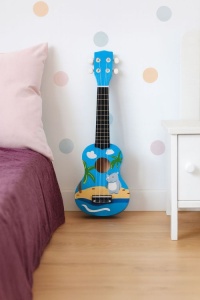 Ukulele drvena gitara za decu sa 4 najlonske žice i trzalicom plava – ECOTOYS - Img 3