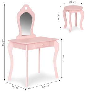 Veliki drveni sto za šminkanje za devojčice sa ogledalom, Pink, ECOTOYS - Img 7