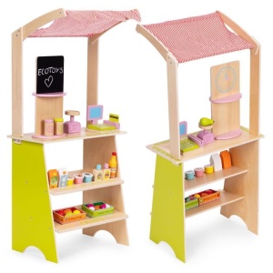 Drvena dečija pijaca sa vagom, POS terminalom i dodacima, 20 delova – EcoToys