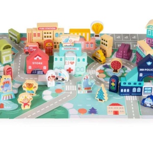 EDUKATIVNE DRVENE KOCKE CITY SET SA PODLOGOM 121KOM - Img 3