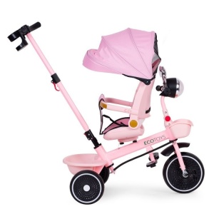 Tricikl za decu sa rotirajućim sedištem, gurajućim rukohvatom i tendom pink,ECOTOYS - Img 2