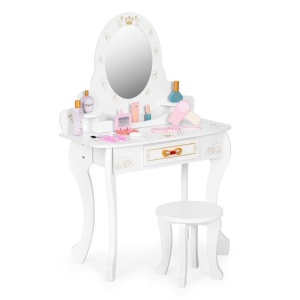 Veliki drveni toaletni sto za decu sa ogledalom i roze dodacima, ECOTOYS - Img 12