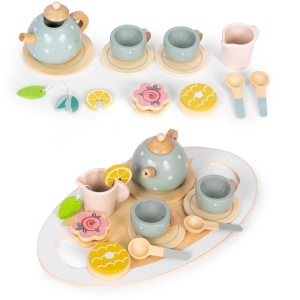 Drveni set za čaj – čajnik, šoljice, 14 delova – ECOTOYS - Img 1