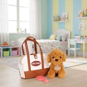 Plišana igračka za decu, štene Brown Poodle, torba + četka za negu - Img 3
