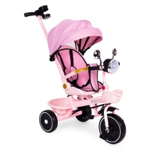 Tricikl za decu sa rotirajućim sedištem, gurajućim rukohvatom i tendom pink,ECOTOYS - Img 6