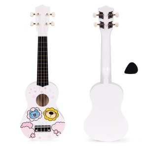 Ukulele drvena gitara za decu sa 4 najlonske žice i trzalicom bela– ECOTOYS - Img 10