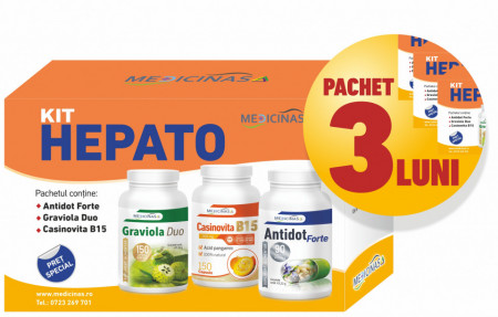 3 x KIT HEPATO - pentru susținerea funcțiilor hepatice și protecția ficatului + GRATUIT la prima comandă cartea Ce mănânci ca să vindeci ficatul