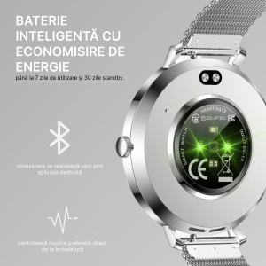 Ceas smartwatch dama, Singlait®, model SG89, fitness, sport, rezistent apa, functie smart numarat pasi, notificari, display 1.43" Amoled, wireless, apelare Bluetooth 5.3, microfon HD, monitorizare somn, 2 bratari incluse, argintiu - Img 4