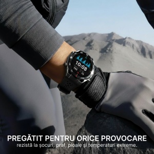 Ceas smartwatch Negru, Singlait sin2A, 1.43 inch, Amoled, GPS, multi sport, apel bluetooth 5.0, agenda, ritm cardiac inteligent, oxigen, rezistent la apa IP67, difuzor, notificari, 2 curele, silicon si metal - Img 6
