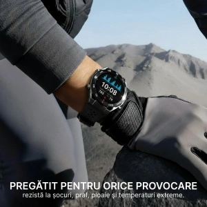 Ceas smartwatch Negru, Singlait sin2A, 1.43 inch, Amoled, GPS, multi sport, apel bluetooth 5.0, agenda, ritm cardiac inteligent, oxigen, rezistent la apa IP67, difuzor, notificari, 2 curele, silicon si metal - Img 6