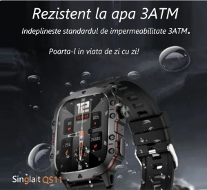 Ceas smartwatch, Singlait QS11N, inteligent, fitness, sport, rezistent la apa, functie de numarat pasi, distanta, notificari, ecran 1.96", Sms-uri, apelare Bluetooth, vremea, microfon HD, monitorizare somn, ritm cardiac, pedometru, sedentarism, negru - Img 5
