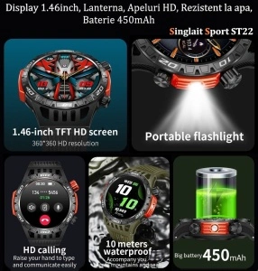 Ceas smartwatch, Singlait Sport ST22N, Fitness & Spa, Pedometru, Apel voce, Memento sedentarism, Tensiune arteriala, Oxigenul din sange, Sleeptracker, Monitorizare activitate sportiva, Monitorizare ritm cardiac, negru - Img 5